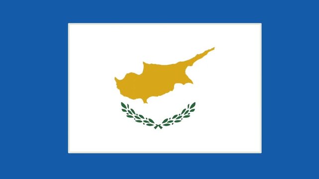 Animated cyprus flag flat design icon with national map and green olive branches