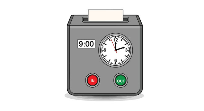 Gray digital clock device with red and green buttons showing 9 00 time on display
