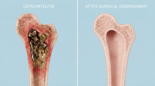 Osteomyelitis Bone Infection and Surgical Debridement 3D Medical Illustration