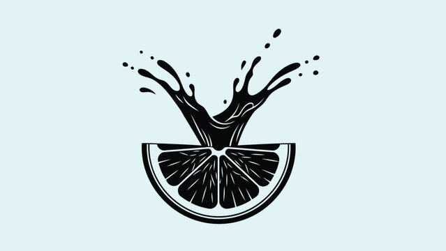 Juicy orange slice splashing with liquid, vibrant citrus refreshment, dynamic motion, healthy food and drink concept illustration.