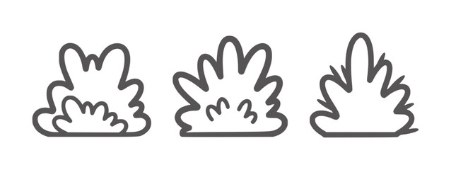 Fototapeta premium Three cartoonish grey outlines of fluffy bushes or clouds