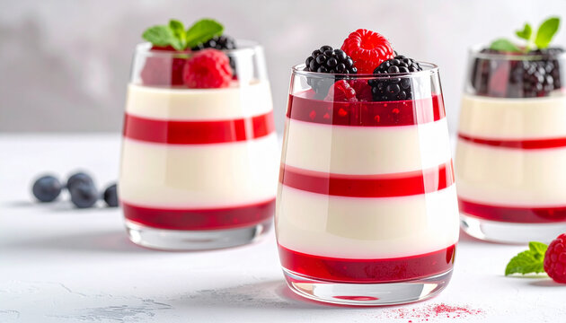 Chilled Layered Berry Dessert in Glass Cups