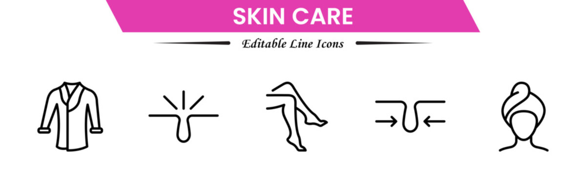 Skin care line icons set. Moisture cream, acid, anti wrinkle serum, creamed, collagen. Pixel perfect, minimalistic web and UI icon.Thin line icon collection. Vector illustration.