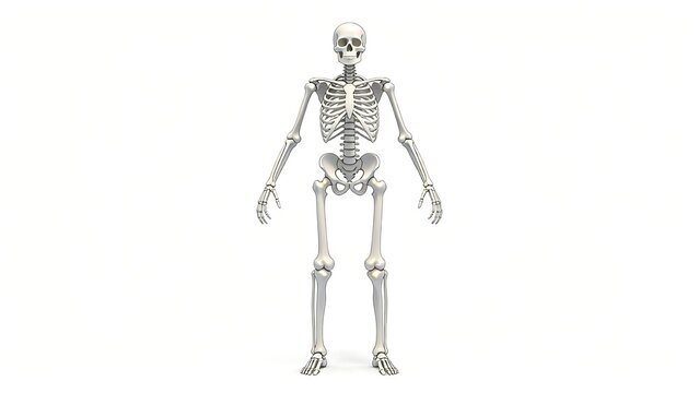 Human skeleton model on white background
