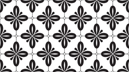 Obraz premium Seamless pattern of minimalist line art geometric floral elements, expertly arranged to create a modern decorative background design