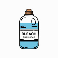 Bleach disinfectant bottle illustration with blue liquid