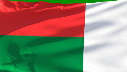 Fototapeta premium Vibrant Red Green Flag Flapping in Wind
