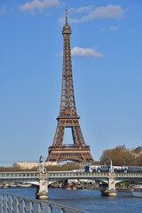 Obraz premium Eiffel Tower seen from the Seine near Pont de Grenelle in Paris, France, March 15, 2026