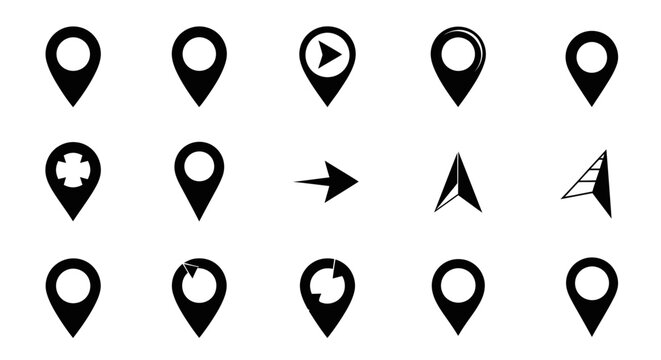 Black map pointer icons on white.