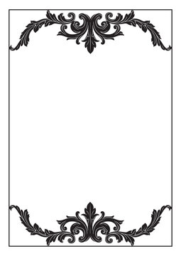 Ornate Baroque Border Frame in Vintage Victorian Style, Elegant Black and White Filigree Floral Ornament for Wedding Invitation, Luxury Decorative Antique Swirl Frame Isolated on White