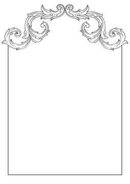 Ornate Baroque Border Frame in Vintage Victorian Style, Elegant Black and White Filigree Floral Ornament for Wedding Invitation, Luxury Decorative Antique Swirl Frame Isolated on White