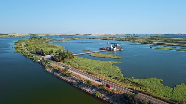Aerial View of Saint Nicholas Monastery at Porto Lagos Greece