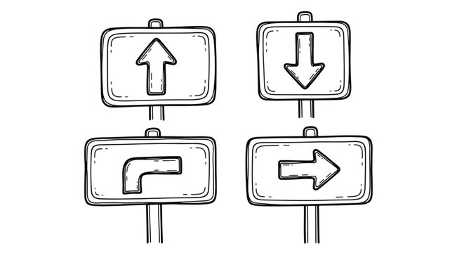 Directional Road Signs Indicating Different Routes and Turns