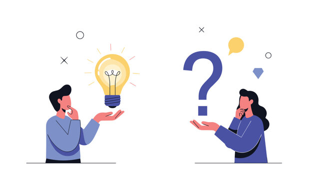 Diverse team brainstorming new ideas and finding answers to complex business questions through creative thinking.