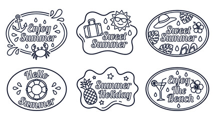 Fototapeta premium Summer emblems and stickers for vacation and beach fun.