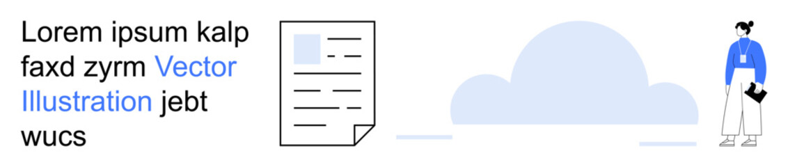 Digital storage, data security, cloud solutions, file management, information systems, remote access. Document icon next to a figure and a cloud symbol. Digital storage and data security concept © robu_s