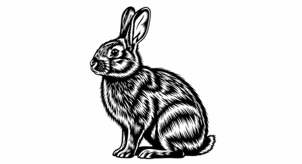 Detailed Engraving of a Rabbit in Black and White. © adi