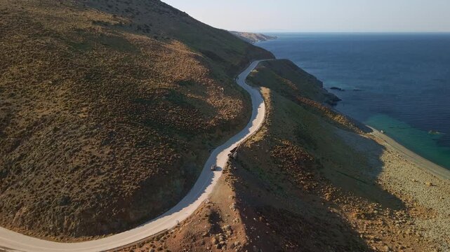 Aerial View of Coastal Road to Kipos Beach Samothrace Greece