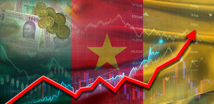 Cameroon financial growth on market graph. Cameroon economic growth on financial graph background