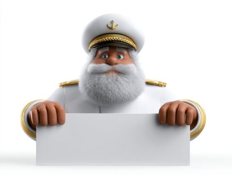 Ship captain with white beard holding blank sign in studio