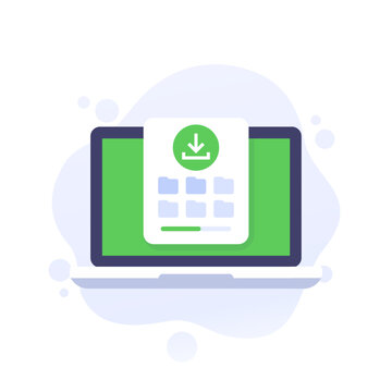 downloading files icon with a laptop, flat design
