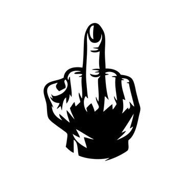 Dibujo con l&iacute;neas de una mano que muestra un gesto con el dedo medio levantado, simbolizando desaf&iacute;o o protesta de forma en&eacute;rgica