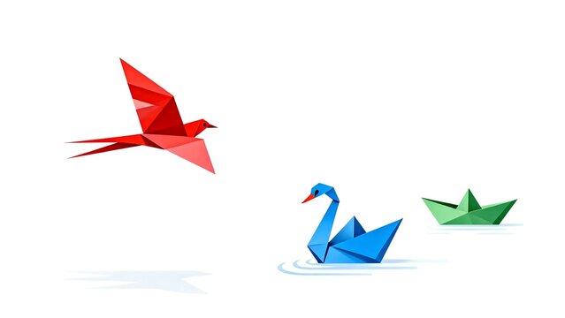 Origami birds and boat on water