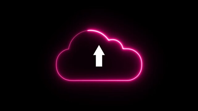 Cloud computing glowing neon Downloading .Neon cloud icon animation.Downloading icon animation.Cloud computing .4k