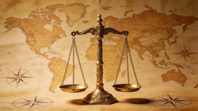 Golden scale on world map