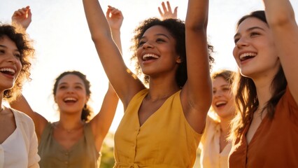 Fototapeta premium group of women raising arms outdoors