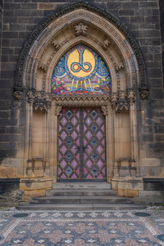 old door in the old church. Basilica of St.Peter and St.Paul 