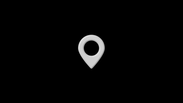 White 3D Location Pin Icon on a Black Background map marker navigation