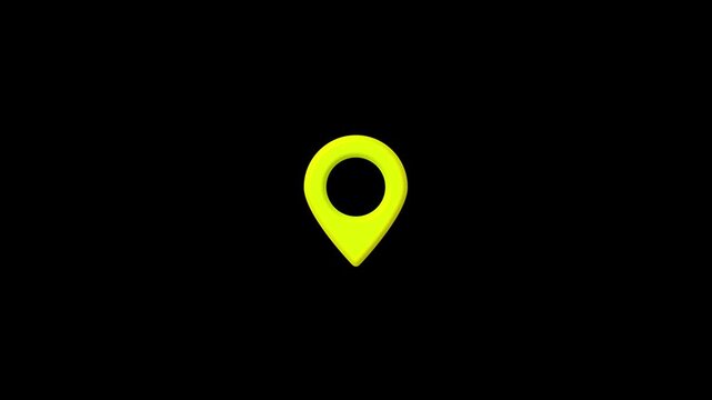 Yellow 3D Location Pin Icon on a Black Background map marker navigation