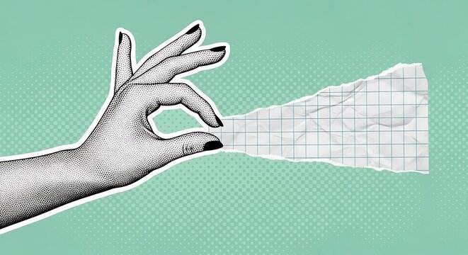Hand Tearing Paper. Creative Concept. Vintage Style.