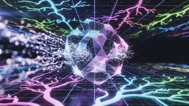 Vibrant neon network connections and data flow.
