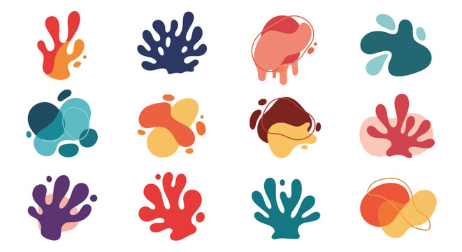 Vibrant colorful hand splatter shapes on white background