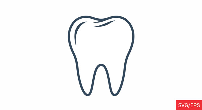 Simple line drawing of a molar tooth in dark blue color
