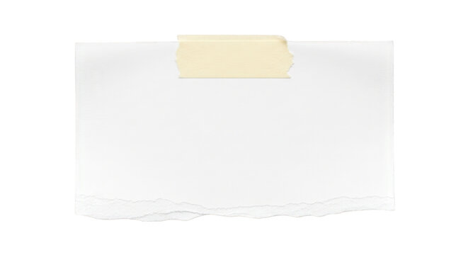 Torn paper note with adhesive tape on transparent background for memos