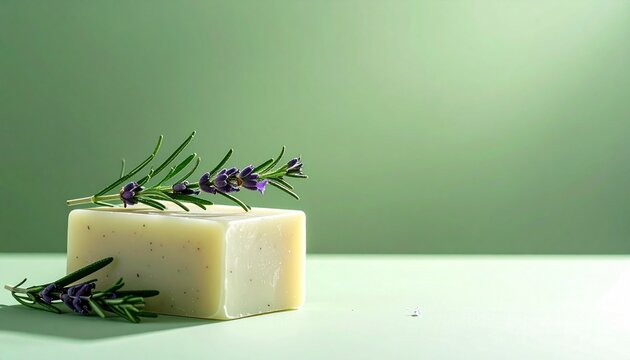 Naturseife mit Kr&auml;utern auf gr&uuml;nem Farbverlauf