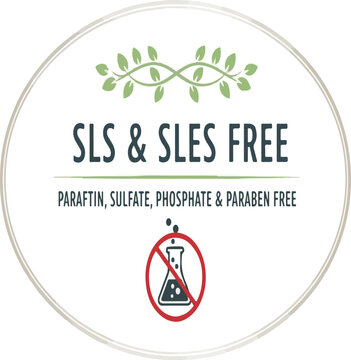 Natural SLS and SLES free product label, paraben and sulfate free cosmetic badge, organic skincare guarantee icon with green leaves isolated PNG with Transparent Background