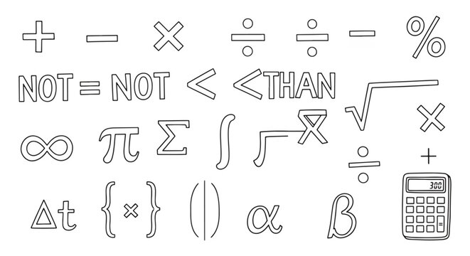 Mathematical symbols and calculator icon on white background