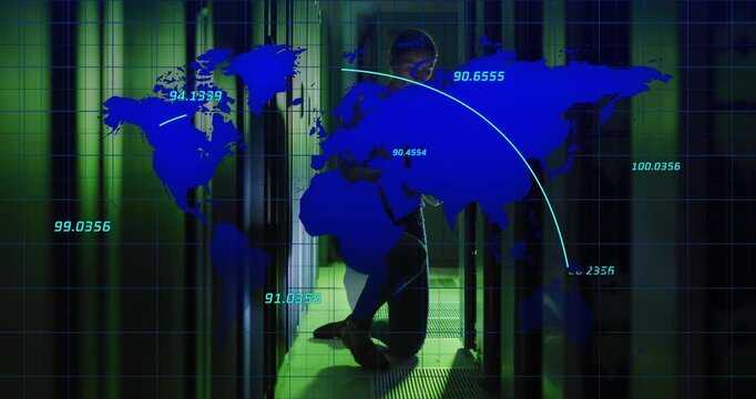 Animation of data processing over diverse male rugby players playing at stadium