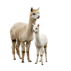 Obraz premium Alpaca mother and baby on white isolated on transparent background