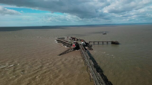 Ruins of the old Birnbeck Pier bridge in Weston-super-Mare