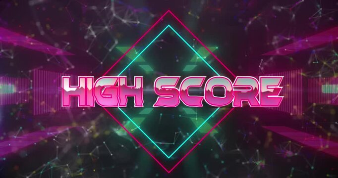 Animation of high score text over moving red light trails