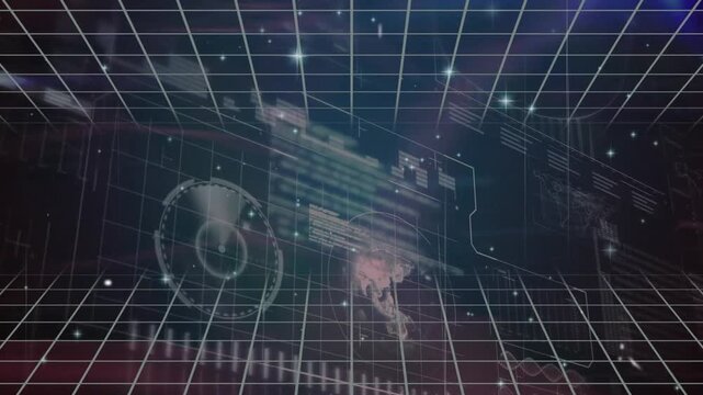 Animation of neurons and lines over data processing on black background