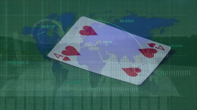 Animation of data processing and world map over card
