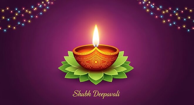 Diwali festival of lights greeting card with traditional diya lamp