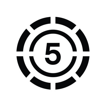 Vector illustration of a black and white target number 5 graphic design element