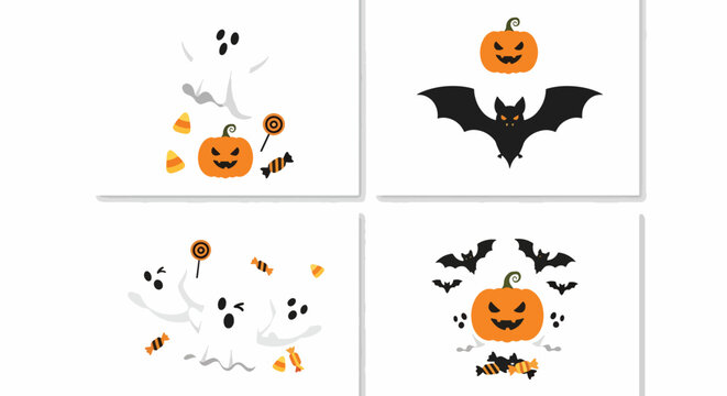 Halloween icons with pumpkins bats ghosts and candy